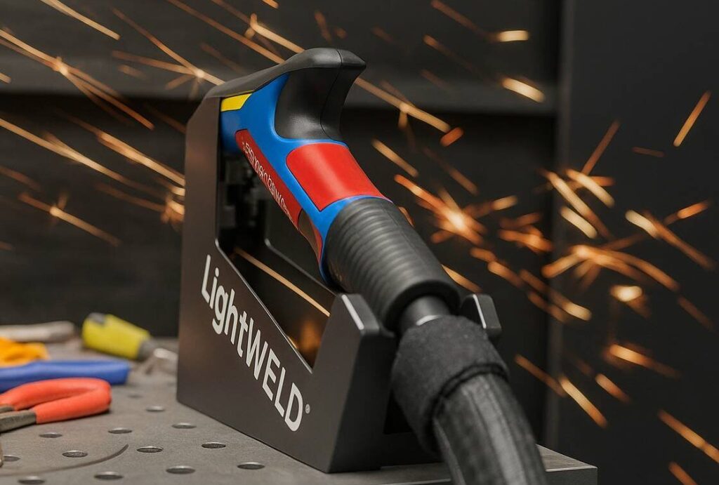 lightweld gun showered in sparks